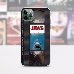 Retro iPhone-hoesje met VHS-tape 15 14 13 12 11 Pro Max 8 Plus, Halloween Google Pixel-hoesje, Jaws-horrorfilmposter Samsung-hoesje S23 S20 S10