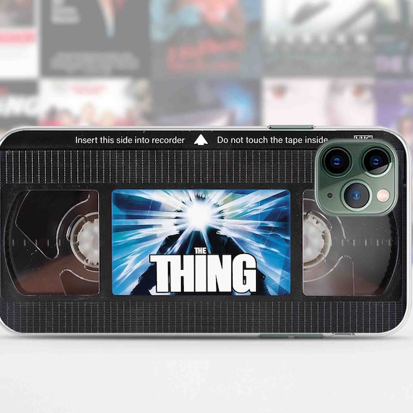 Retro VHS tape iPhone case 15 14 13 12 11 Pro Max 8 Plus, Halloween Google pixel case, Horror movie The Thing, Samsung case S23 S20 S10