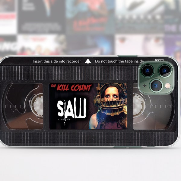 Funda retro con cinta VHS para iPhone 15, 14, 13, 12, 11 Pro Max y 8 Plus, funda de Halloween para Google Pixel, funda de película de terror SAW para Samsung S23, S20 y S10