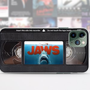 Retro VHS tape iPhone case 15 14 13 12 11 Pro Max 8 Plus, Halloween Google pixel case, Jaws Horror movie Samsung case S23 S20 S10