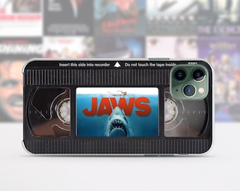 Retro VHS tape iPhone case 15 14 13 12 11 Pro Max 8 Plus, Halloween Google pixel case, Jaws Horror movie Samsung case S23 S20 S10