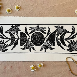 Moon Phases - Handprinted Linocut Art Print