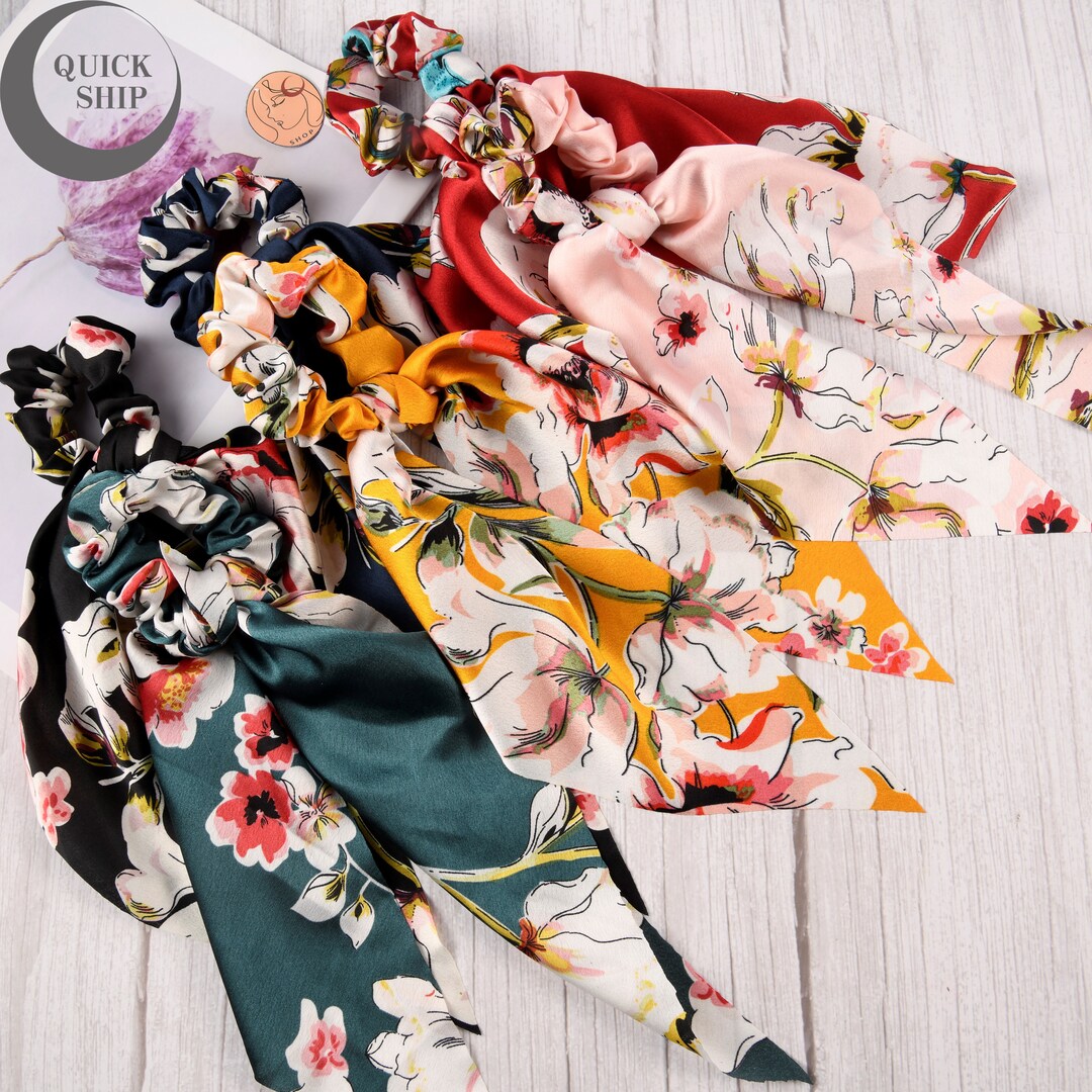 Floral Print Hair Scarf Scrunchies,autumn Chiffon Hair Tie,scrunchies Pack,gift for Her,hair