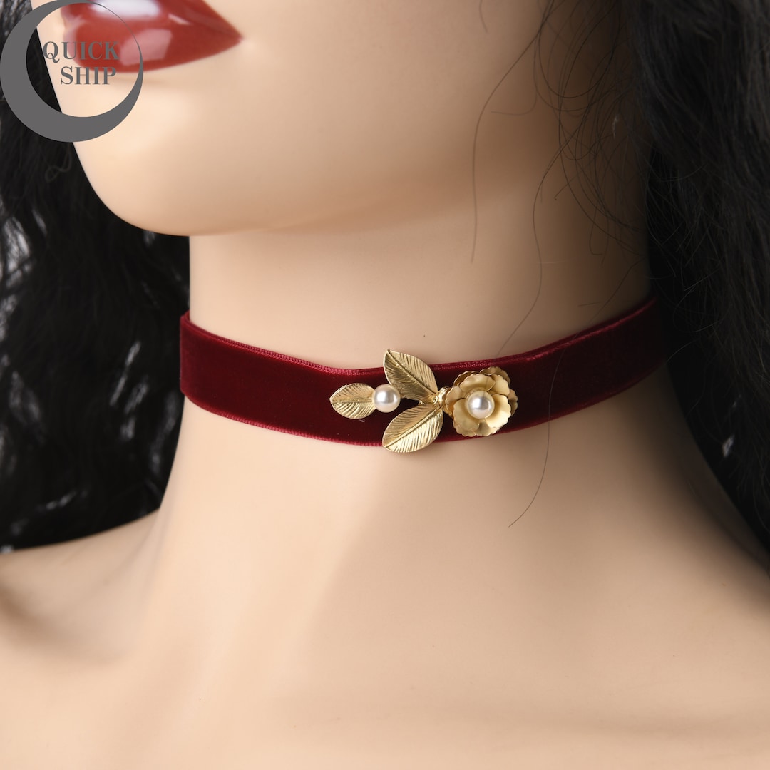 Dishowme Collier Ras Du Cou En Cuir Avec Fleur Rose Vintage