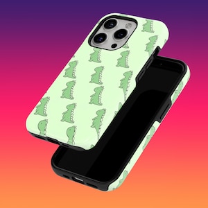 Durable Green Dino Phone Case Dino Lover Phone Cover for iPhone 16, 15, 14, 13, 12, Google Pixel 9, 9 Pro, 7A, 6A, Samsung Galaxy S24, S23