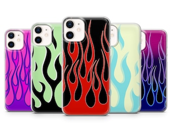 Red Flames Phone Case Burning Fire Phone Cover for iPhone 17, 16, 15, 14 Pro, 12, 11, 8, 7, Xr, Xs, Samsung A56, S25, A16, Pixel 10, 9, 8, 7
