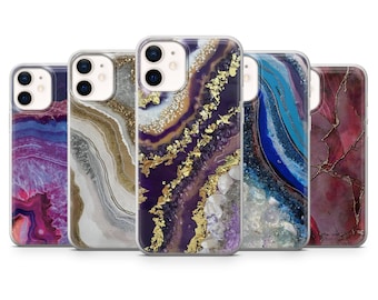Geode Kristall Handy Hülle Edelstein Achat Handy Hülle für iPhone 17, 16, 15 Pro, 14 Pro, 13, 11, 8, Xs, Samsung S25, A56, A15, Pixel 10, 9, 8
