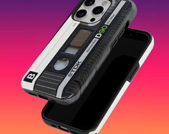 Tough Retro Cassette Phone Case Cassette Tape Phone Cover for iPhone 16, 15, 14, 13, 12, Google Pixel 9, 9 Pro, 8, Samsung Galaxy S24, S23