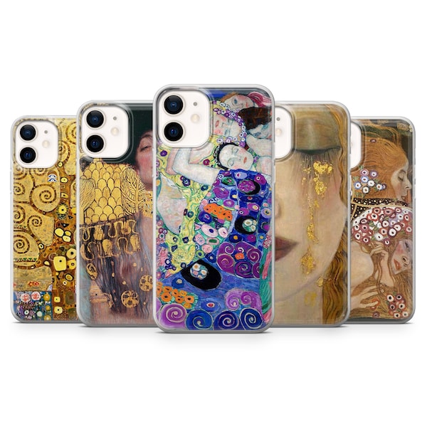 Gustav Klimt Phone Case Tree of Life Phone Cover pour iPhone 15, 14, 13 Pro Max, 12, 11, 8, 7, Xr, X, Samsung S24, A25, Pixel 8A, 8 Pro, 7, 6