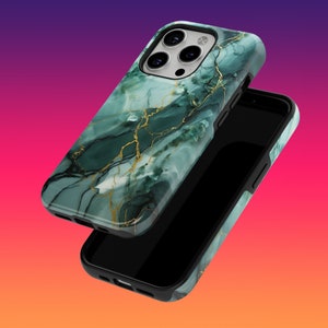 Tough Green Marble Phone Case Marble Style Phone Cover for iPhone 16, 15, 14, 13, 12, Google Pixel 9, 9 Pro, 7A, Samsung Galaxy S24, S23