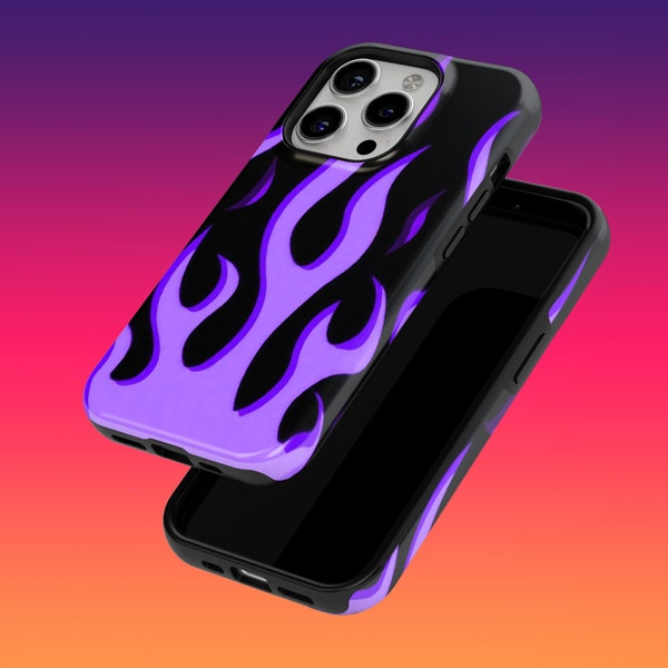 Tough Aesthetic Fire Phone Case Purple Flame Phone Cover for iPhone 15, 14, 13, 12, 8, Google Pixel 8, 8 Pro, 7A, Samsung Galaxy S24, S23