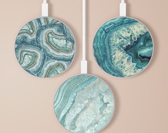 Agate Geode Chargeur sans fil Geode Art Station de charge pour iPhone 15, 14, 13, 12 Pro, 11, Samsung S21 Ultra, S21, S22, Huawei P40 Pro