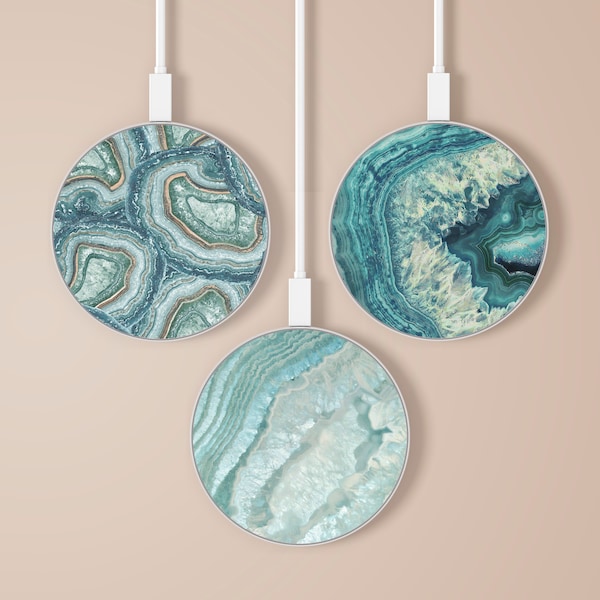 Agate Geode Wireless Charger Geode Art Charging Station for iPhone 15, 14, 13, 12 Pro, 11, Samsung S21 Ultra, S21, S22, Huawei P40 Pro