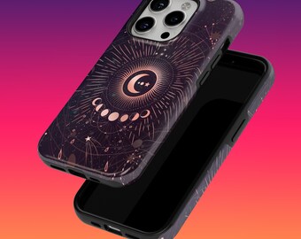 Funda para teléfono resistente con diseño de fases lunares para iPhone 16, 15, 14, 13, 12, Google Pixel 9, 9 Pro, 7A, Samsung Galaxy S24, S23, A54