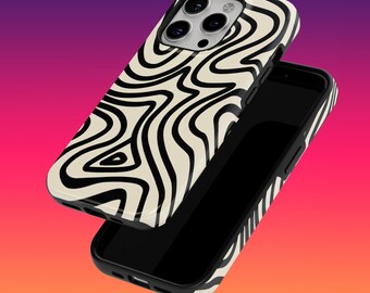 Custodia per telefono robusta con linee astratte, custodia per telefono Good Vibes per iPhone 16, 15, 14, 13, 12, Google Pixel 9, 9 Pro, 8, 7A, Samsung Galaxy S24, S23