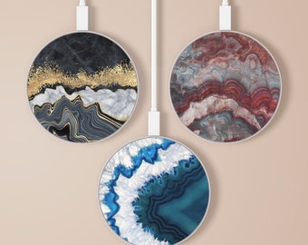 Gemstone Print Wireless Charger Geode Art Charging Station for iPhone 15, 14, 13, 12 Pro, 11 Pro Max, Samsung S21 Ultra, Note 20, S21, S22