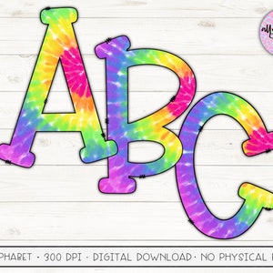Sommer Tie Dye Sublimation Alphabet, Sublimationsbuchstaben, A-Z Großbuchstaben, Tie Dye Doodle Buchstaben, Knallige Tie Dye Buchstaben PNG