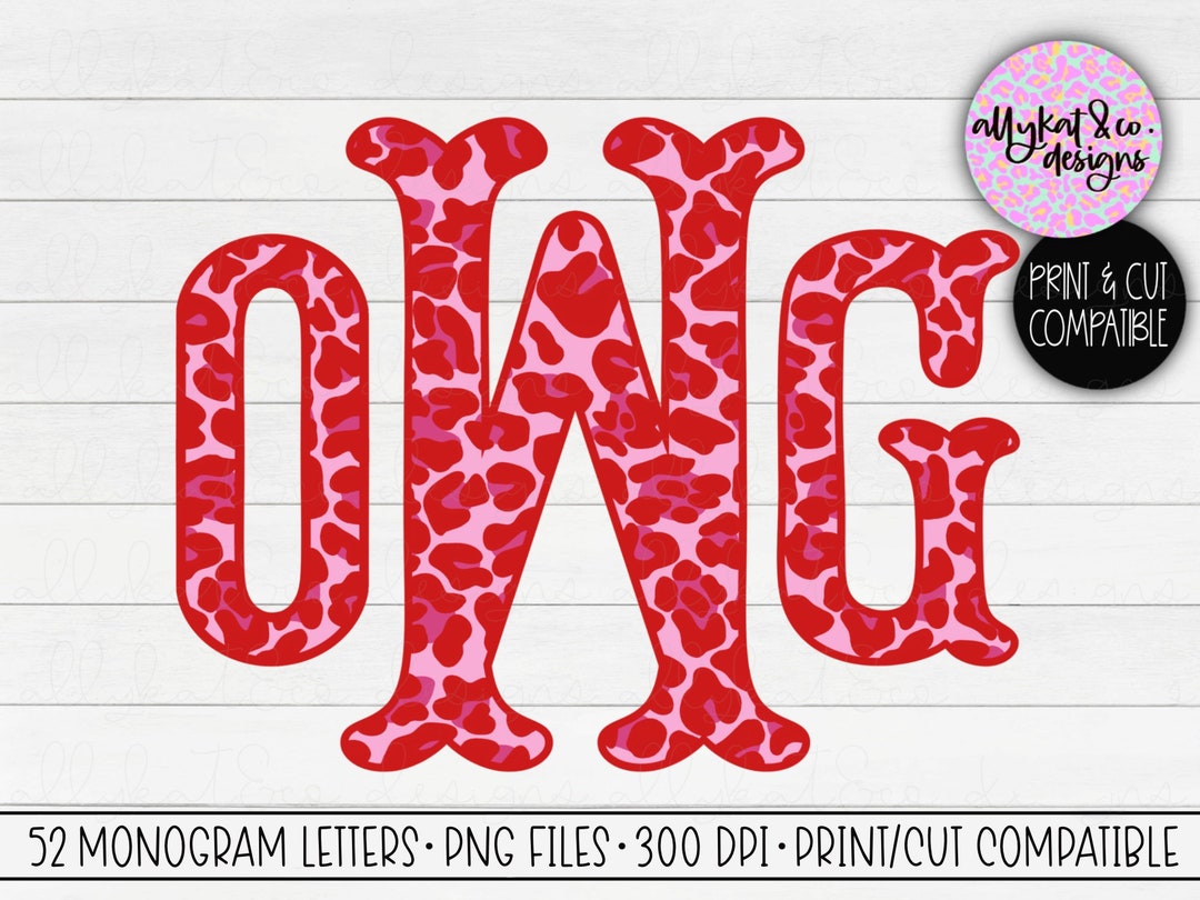 Valentine's Leopard Print Monogram Letters: 52 PNG Files (commercial ...
