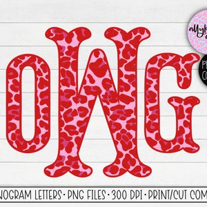 Valentine’s Day Leopard Print Sublimation Monogram, Pink Leopard Monogram PNG, Fishtail Monogram Letters, Commercial Use Monogram Letters