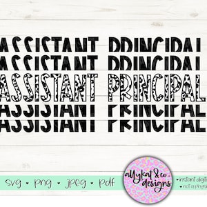 Lustrzany Leopard Principal SVG, Principal Shirt SVG, Cricut pliki do cięcia, plik do cięcia sylwetki, Leopard Principal Stacked SVG, Principal Shirt