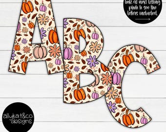 Pumpkin Doodle Alphabet PNG: Fall Sublimation Letters (Digital Download)