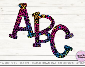 Rainbow Leopard Alphabet, Sublimation Doodle Letters (Digital Download)