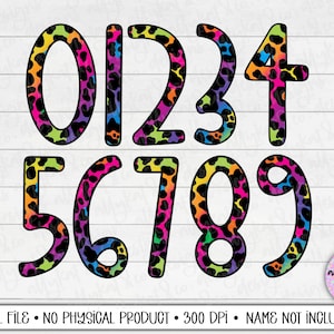 Rainbow Leopard Sublimation Numbers, Sublimation Numbers, Rainbow Leopard Doodle Numbers, Leopard Numbers 0-9