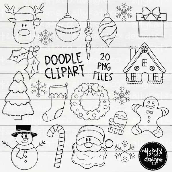 Christmas Doodle Clipart: Hand Drawn Holiday PNG Files (Commercial Use)