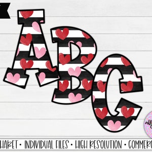 Valentine’s Day Sublimation Alphabet | Sublimation Letters | A-Z Upper Case Full Alphabet | Watercolor Pink Red Heart Letters | Valentine’s