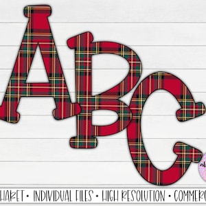 Pacote de letras do alfabeto xadrez tartan vermelho PNG, Doodle do alfabeto desenhado à mão xadrez de Natal, conjuntos de alfabéticos de sublimação PNG, alfabeto png
