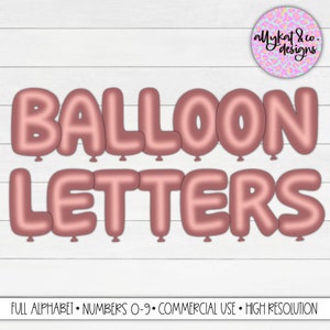 Alfabeto de balão de ouro rosa, uso comercial, download instantâneo, clipart de balão de festa, clipart de alfabeto de balão, letras de balão dourado