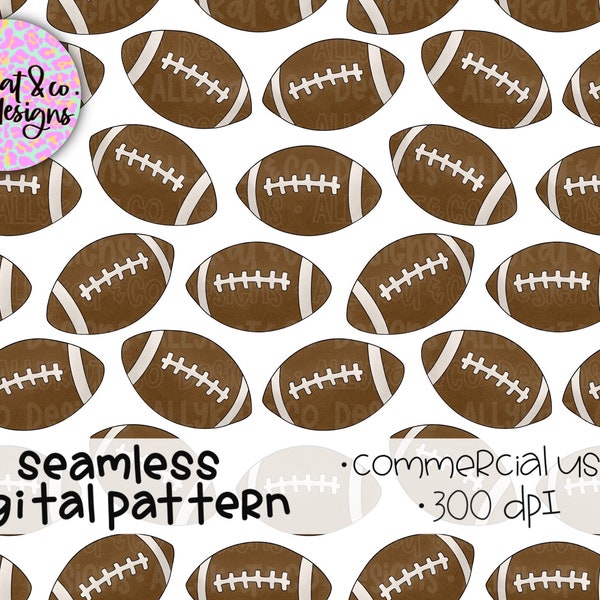 Football Seamless Pattern for Commercial Use, Football Seamless Repeat Pattern, Hand drawn Football Clipart, Football Digital Pattern
