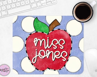 Teacher Apple Mouse Pad Design, Custom Name PNG (Digital Download)
