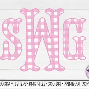 Monograma de sublimación de Gingham blanco rosa, Monograma de Gingham PNG, Letras de monograma de cola de pez, Letras de monograma de uso comercial, Monograma de Gingham