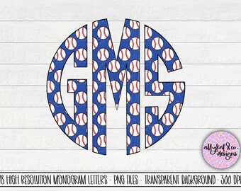 Monograma de béisbol: Diseño de sublimación de letras circulares (PNG)