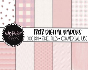 Pink Floral Digital Paper: Hand Drawn Scrapbook Patterns (Digital Download)