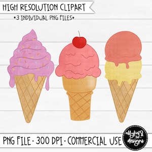 Ice Cream Clipart | Hand Drawn Clipart | Ice Cream Cone PNG | Ice Cream DTG |  Ice Cream Clipart | Dessert Doodle Clipart | Commercial Use