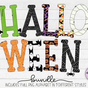 Halloween Sublimation Alphabet Bundle, A-Z Full Uppercase Alphabet, Halloween Doodle Letters, Ghost Png, Candy Corn Letters Png, Spooky Png