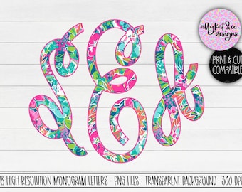 Floral Cursive Monogram Letters: Summer Design (PNG Digital Download)