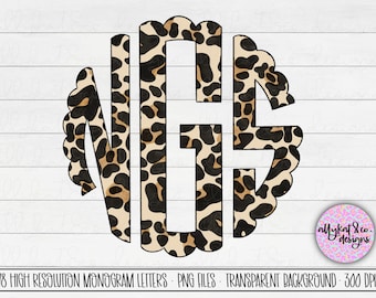 Leopard Print Scallop Monogram Letters (PNG Digital Download)