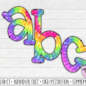 Summer Tie Dye Sublimation Alphabet, Sublimationsbuchstaben, A-Z Kleinbuchstaben Voll alphabet, Tie Dye Doodle Buchstaben, Bright Tie Dye Letters PNG