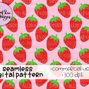 Strawberry Seamless Pattern: Hand-Drawn Clipart (Digital Download)