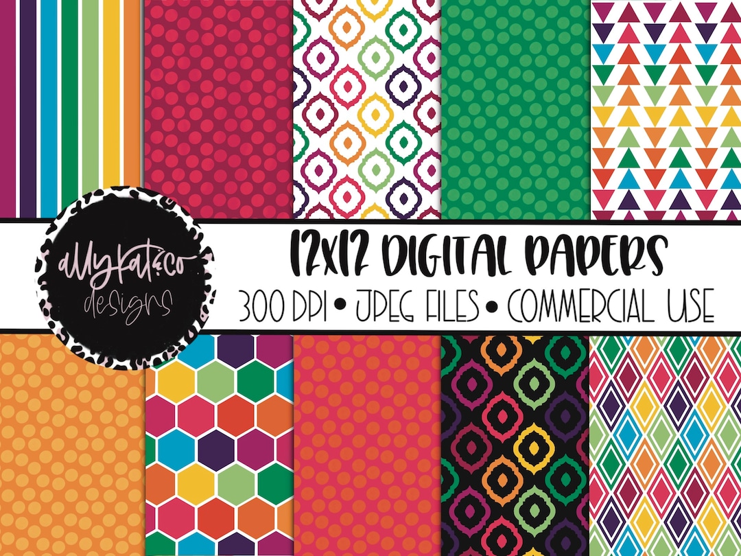 Rainbow Patterned Digital Paper, Hand Drawn Patterns, Digital ...