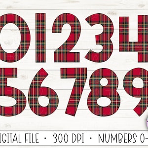 Red Tartan Plaid Sublimation Numbers, Sublimation Numbers, Red Tartan Doodle Numbers, Red Plaid Numbers 0-9
