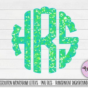 Blue Green Glitter Monogram, Glitter Monogram, Glitter Monogram Letters, Scallop Monogram Letters, Blue and Green Glitter Monogram Letters