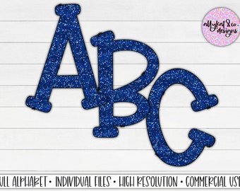 Blue Glitter Sublimation Alphabet | Sublimation Letters | A-Z Upper Case Full Alphabet | Blue Glitter Letters | Glitter Font Letters | PNG