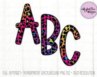 Rainbow Leopard Sublimation Alphabet: Doodle Letters (PNG Files)