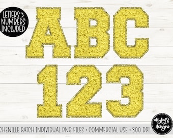 Faux Chenille Glitter Buchstaben & Zahlen PNG: Varsity Schriftart (Digitaler Download)