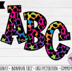 Rainbow Leopard Sublimation Alphabet, Sublimation Letters, A-Z Upper Case Full Alphabet, Rainbow Leopard Doodle Letters, Leopard Letters