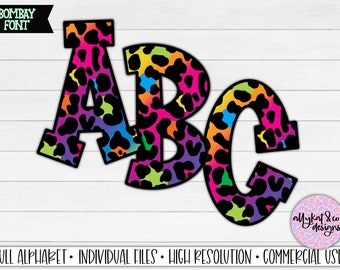 Rainbow Leopard Alphabet: Sublimation Doodle Letters (PNG Digital Download)